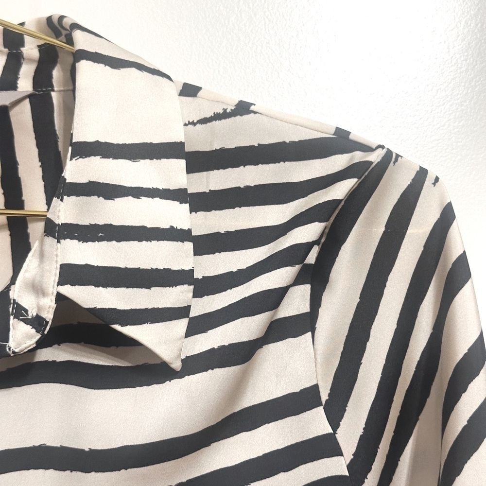 Black and White Zebra Print Long Sleeve Button Down Shirt - Picture 8 of 10